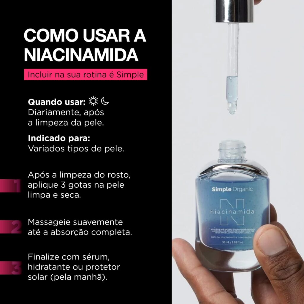 Simple organic niacinamida serum noturno ou diurno